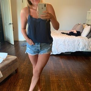 Cute navy silk blouse for summer or work!